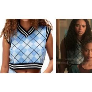 THE RAGGED PRIEST Harvester Argyle Preppy Plaid Cropped Sweater Vest ASO PLL - M